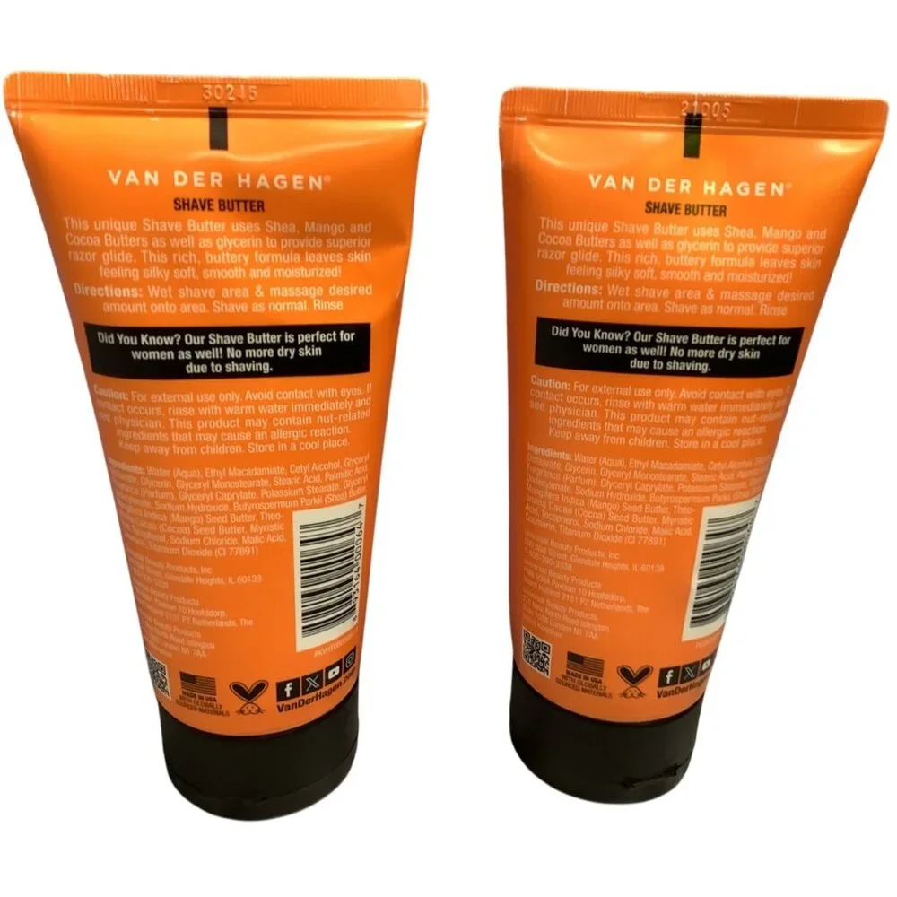 2 Van Der Hagen Shave Butter Shaving Cream 6 Oz Tubes Shea Mango Cocoa Butter